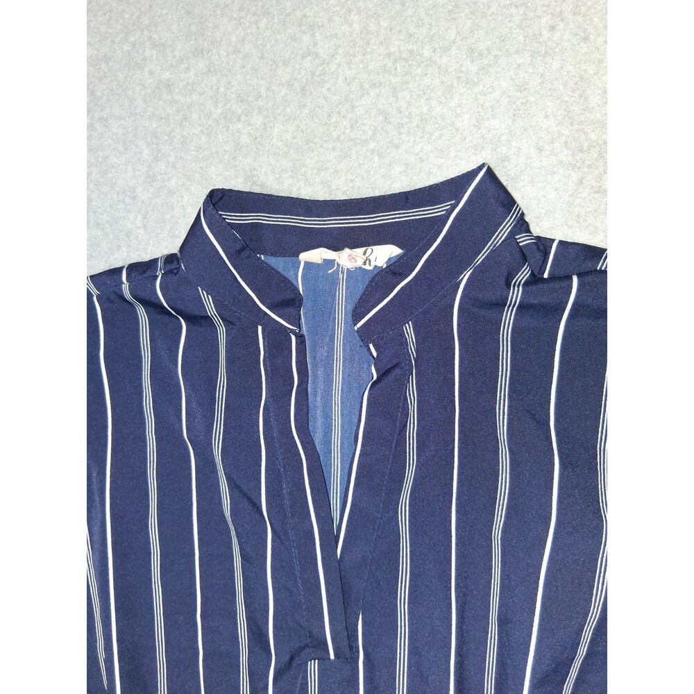 Hint Of Blush 3/4 Bell Sleeve Midi Dress Small Navy Blue Pinstripe Nautical - Picture 3 of 12